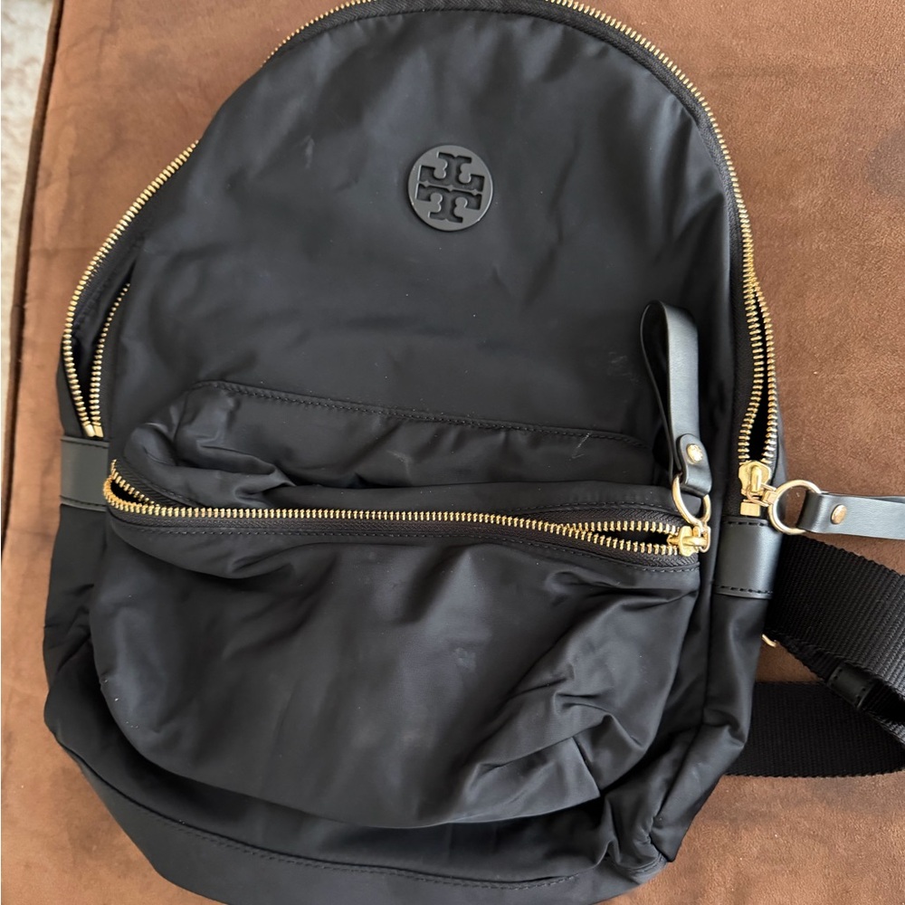 Tory Burch Black Nylon Backpack with Gold Hardware